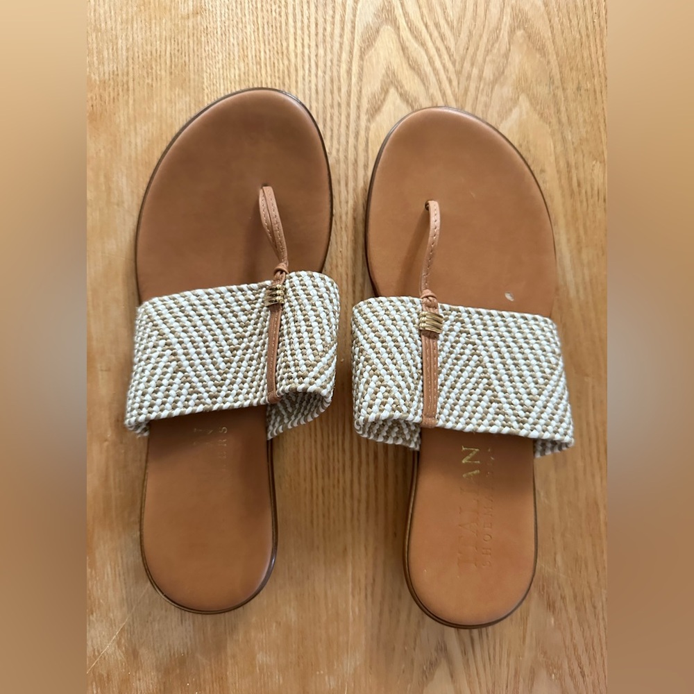 Italian Shoemakers Tan Sandals Flip Flop with Minimalist Gold/Tan Design